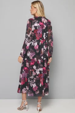 Wallis Robe Midi à Volants en Jacquard Fleuri Petite Taille<Femme Robes Bohème|Robes À Manches Longues