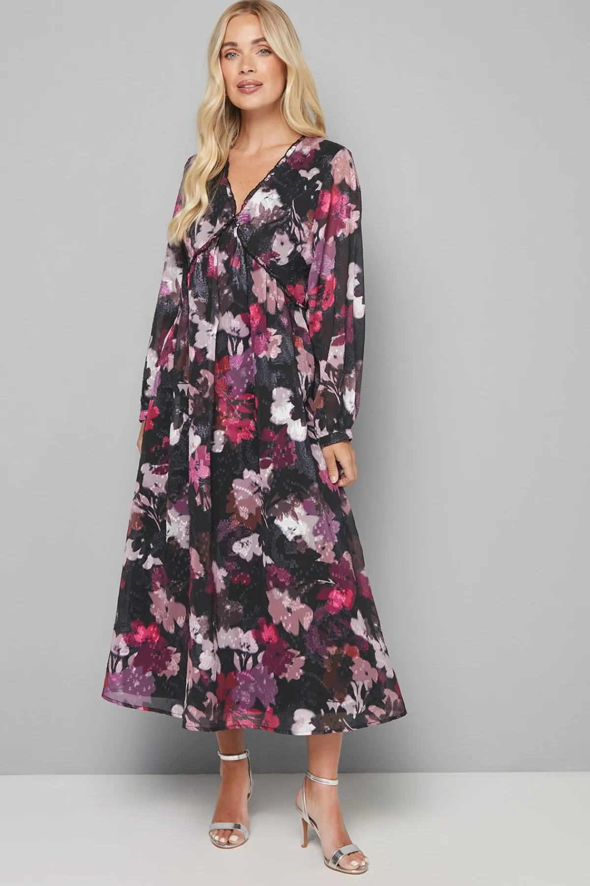 Wallis Robe Midi à Volants en Jacquard Fleuri Petite Taille<Femme Robes Bohème|Robes À Manches Longues