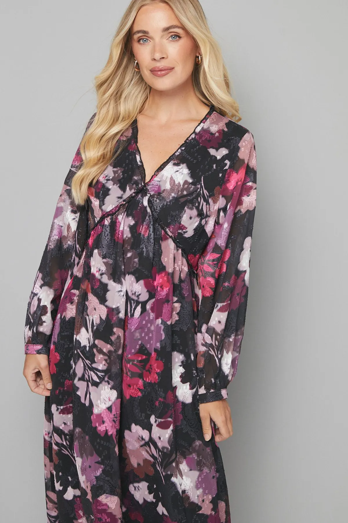 Wallis Robe Midi à Volants en Jacquard Fleuri Petite Taille<Femme Robes Bohème|Robes À Manches Longues