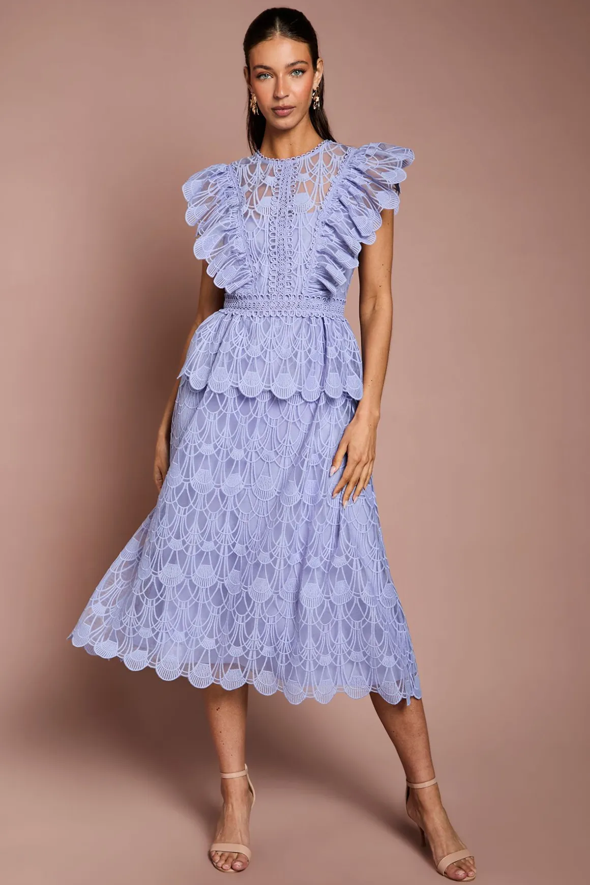 Robe Midi À Volants En Organza Festonné