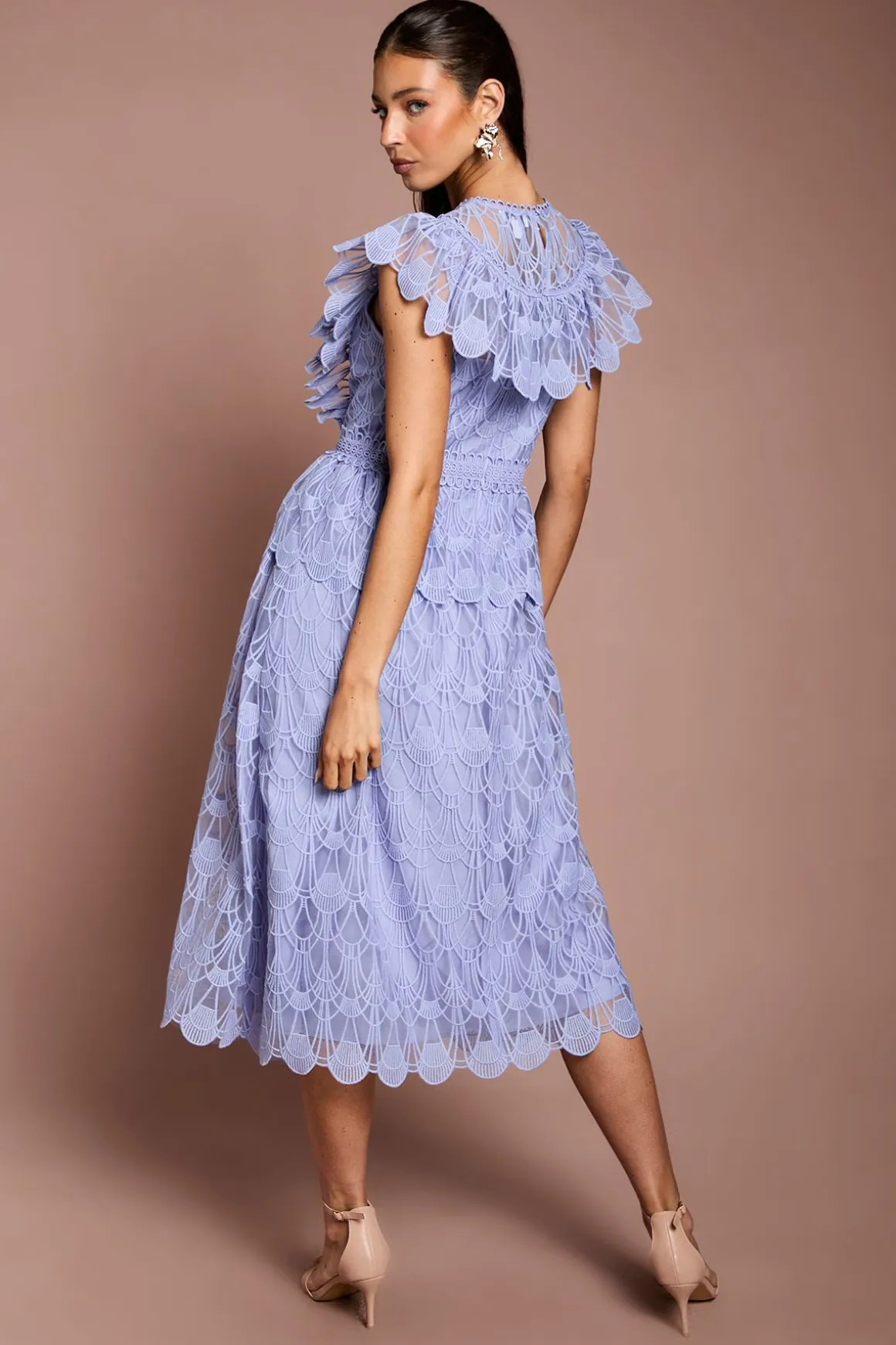 Robe Midi À Volants En Organza Festonné