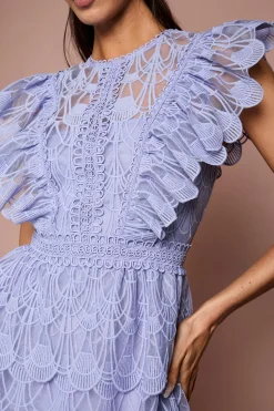 Robe Midi À Volants En Organza Festonné