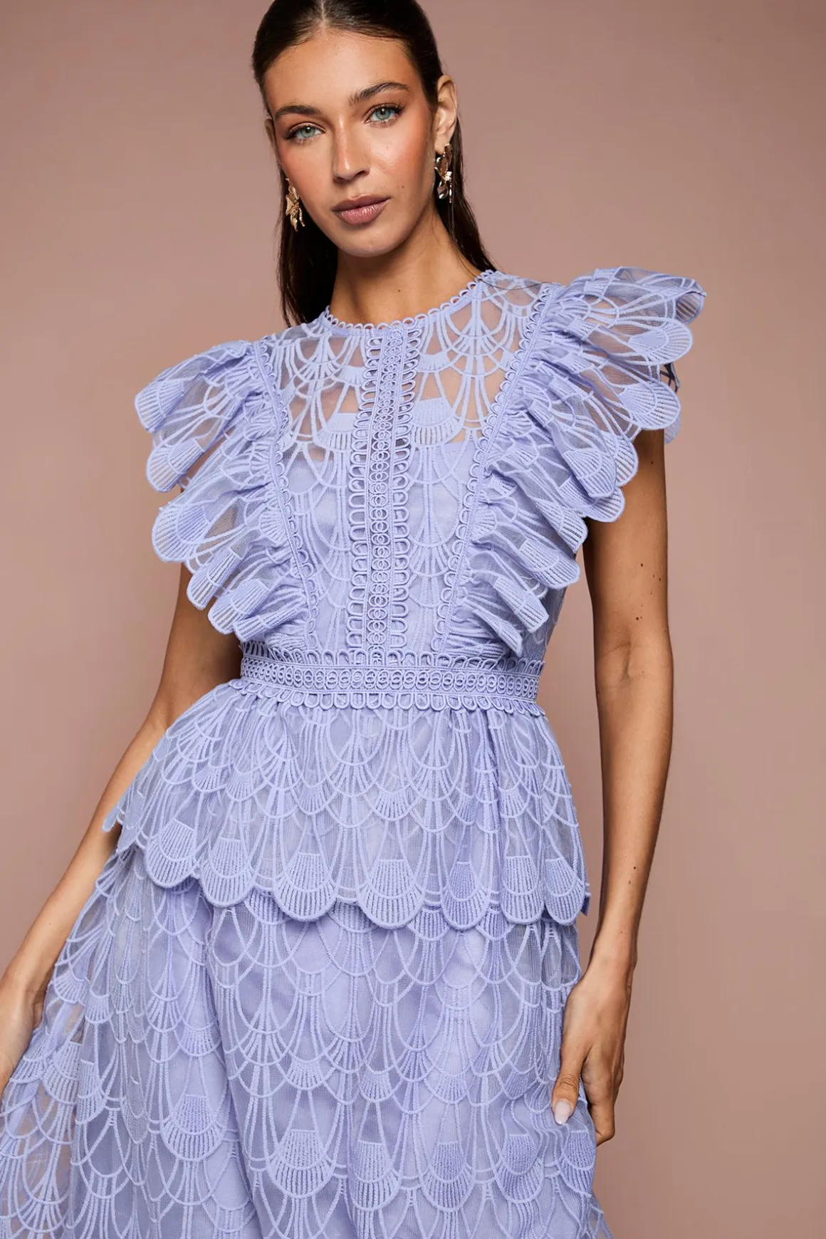 Robe Midi À Volants En Organza Festonné