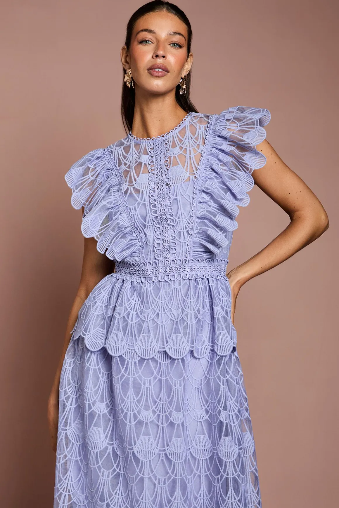 Robe Midi À Volants En Organza Festonné