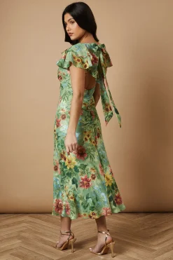 Oasis Robe Midi à Volants en Satin Dévoré Floral<Femme Robes Mi-Longues|Satin Et Dentelle