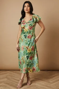 Oasis Robe Midi à Volants en Satin Dévoré Floral<Femme Robes Mi-Longues|Satin Et Dentelle