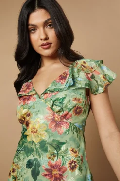 Oasis Robe Midi à Volants en Satin Dévoré Floral<Femme Robes Mi-Longues|Satin Et Dentelle