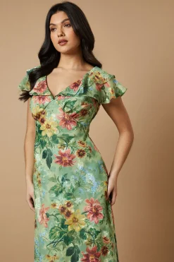 Oasis Robe Midi à Volants en Satin Dévoré Floral<Femme Robes Mi-Longues|Satin Et Dentelle