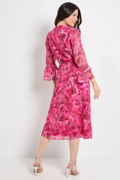 Robe Midi À Volants En Tissu Dévoré Motif Cachemire