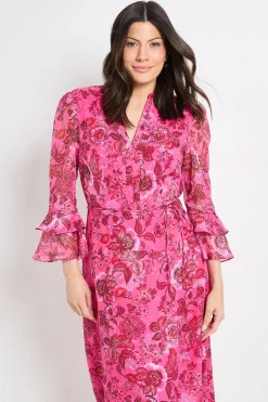 Robe Midi À Volants En Tissu Dévoré Motif Cachemire