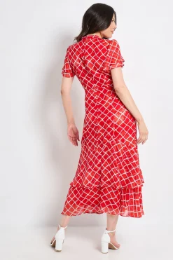 Robe Midi À Volants En Tissu Dévoré À Carreaux