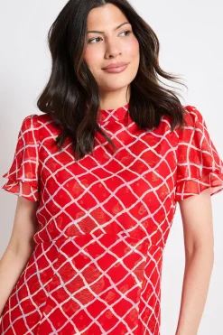 Robe Midi À Volants En Tissu Dévoré À Carreaux