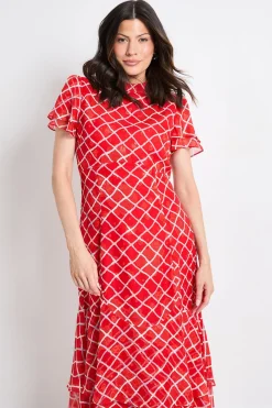 Robe Midi À Volants En Tissu Dévoré À Carreaux