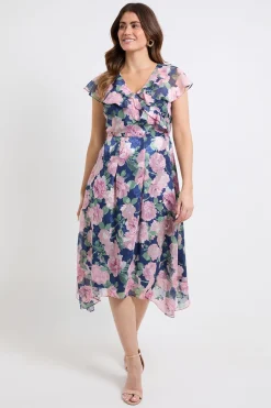 Robe Midi À Volants Et Imprimé Floral Dévoré