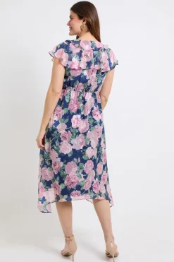 Robe Midi À Volants Et Imprimé Floral Dévoré