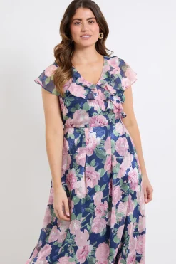 Robe Midi À Volants Et Imprimé Floral Dévoré