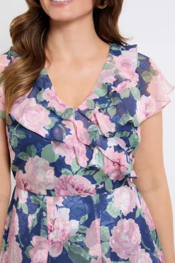 Robe Midi À Volants Et Imprimé Floral Dévoré