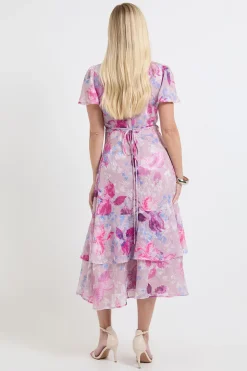 Robe Midi À Volants Et Motif Floral Dévoré Petite Taille