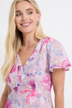 Robe Midi À Volants Et Motif Floral Dévoré Petite Taille