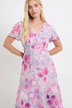 Robe Midi À Volants Et Motif Floral Dévoré Petite Taille