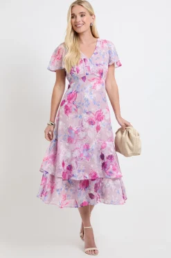 Robe Midi À Volants Et Motif Floral Dévoré Petite Taille