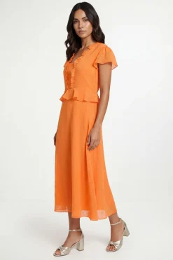 Robe Midi À Volants Et Pois Métallisés