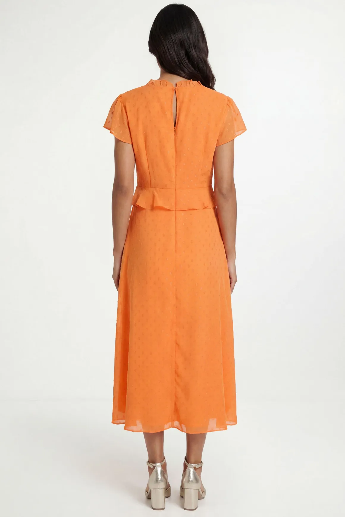 Robe Midi À Volants Et Pois Métallisés