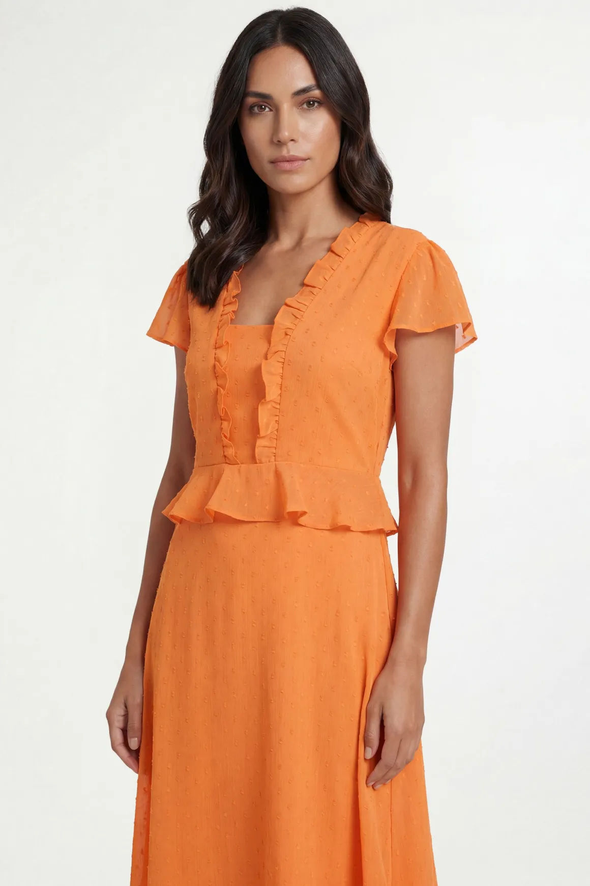 Robe Midi À Volants Et Pois Métallisés