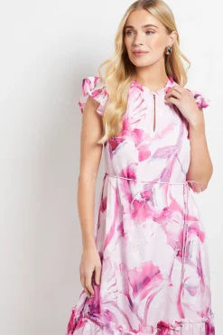 ROBE MIDI À VOLANTS FLEURIE DÉVORÉE PETITE TAILLE