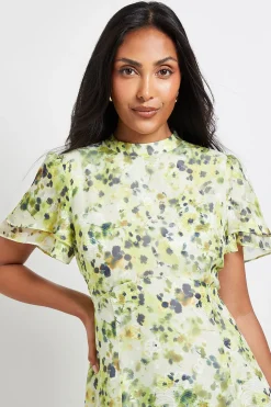 Robe Midi à Volants Fleurie Dévorée Petite Taille