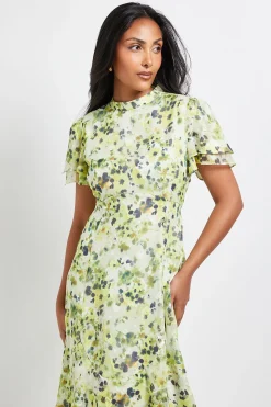 Robe Midi à Volants Fleurie Dévorée Petite Taille