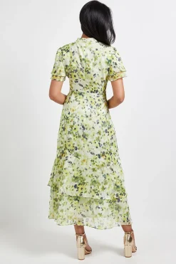 Robe Midi à Volants Fleurie Dévorée Petite Taille