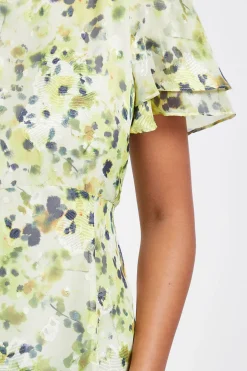 Robe Midi à Volants Fleurie Dévorée Petite Taille