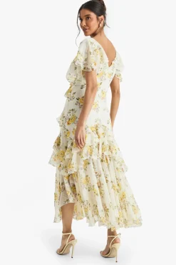 Robe Midi à Volants Florale