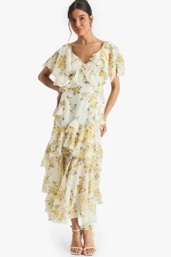 Robe Midi à Volants Florale