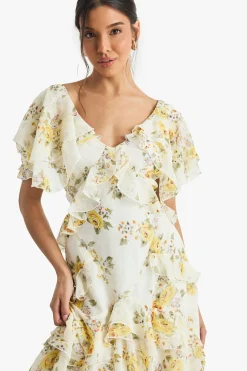 Robe Midi à Volants Florale