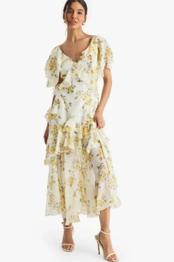 Robe Midi à Volants Florale