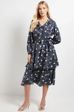 Robe Midi à Volants Floraux Petite Taille