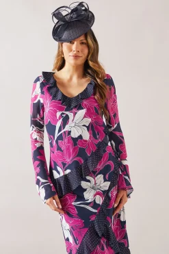 Wallis Robe Midi à Volants Imprimé Floral Mixte<Femme Toutes Les Robes|Robes Mi-Longues