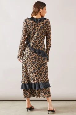 Robe Midi à Volants Imprimé Léopard Mixte