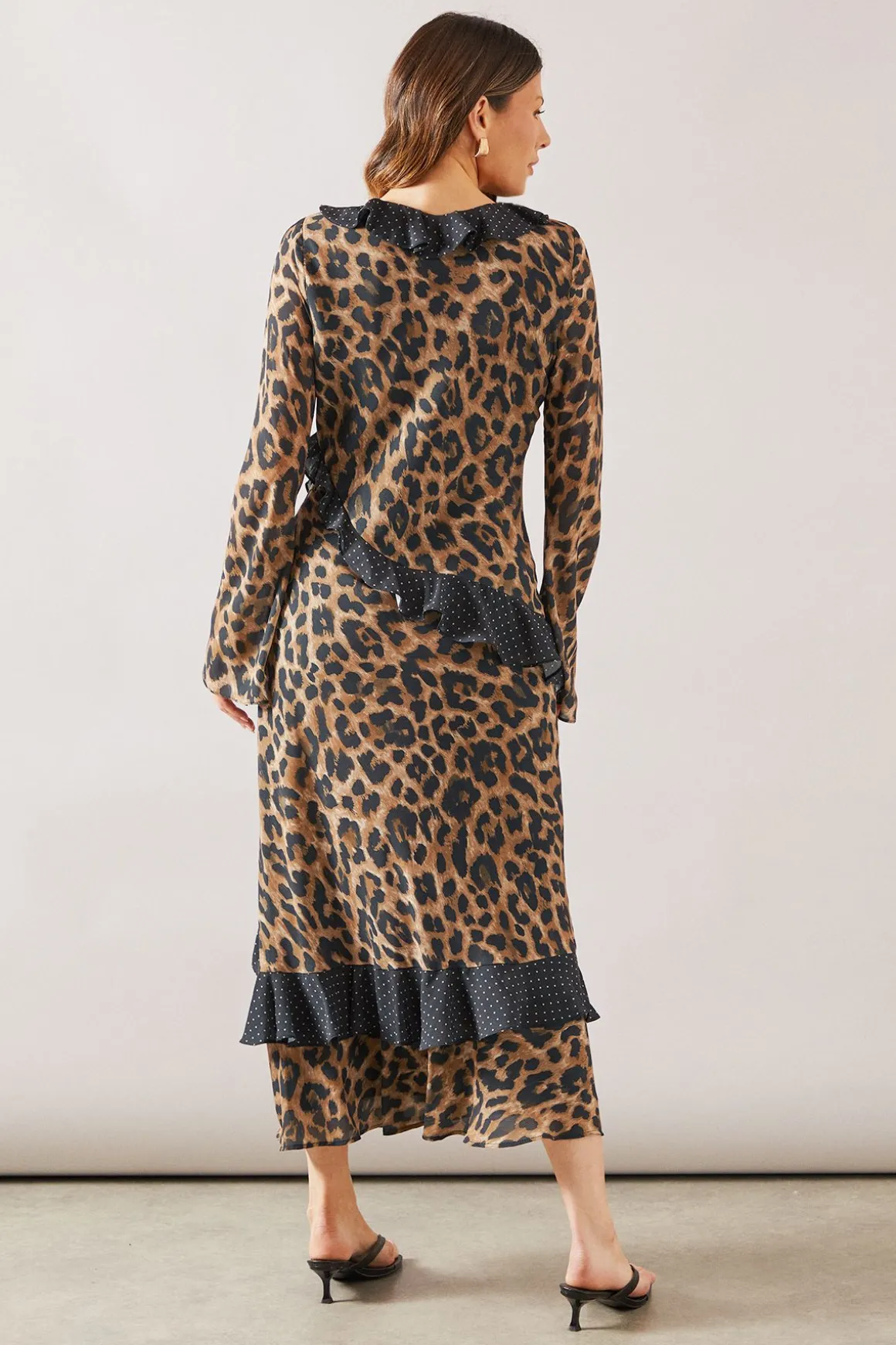 Robe Midi à Volants Imprimé Léopard Mixte