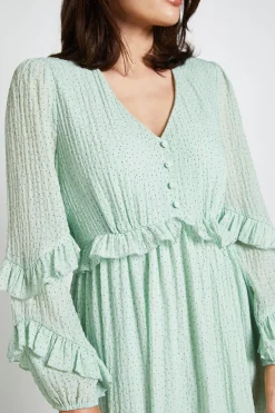 Wallis ROBE MIDI À VOLANTS IMPRIMÉ POIS TEXTURÉ<Femme Robes Mi-Longues|Pois