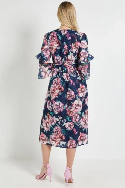 Robe Midi À Volants Motif Floral Dévoré Petite Taille