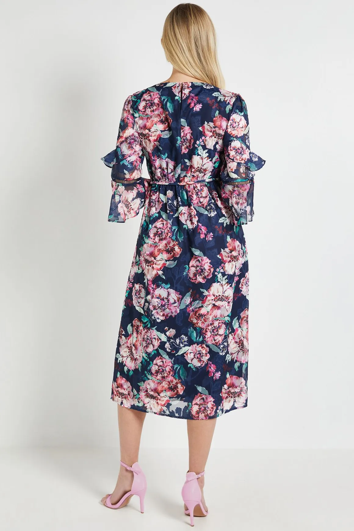 Robe Midi À Volants Motif Floral Dévoré Petite Taille