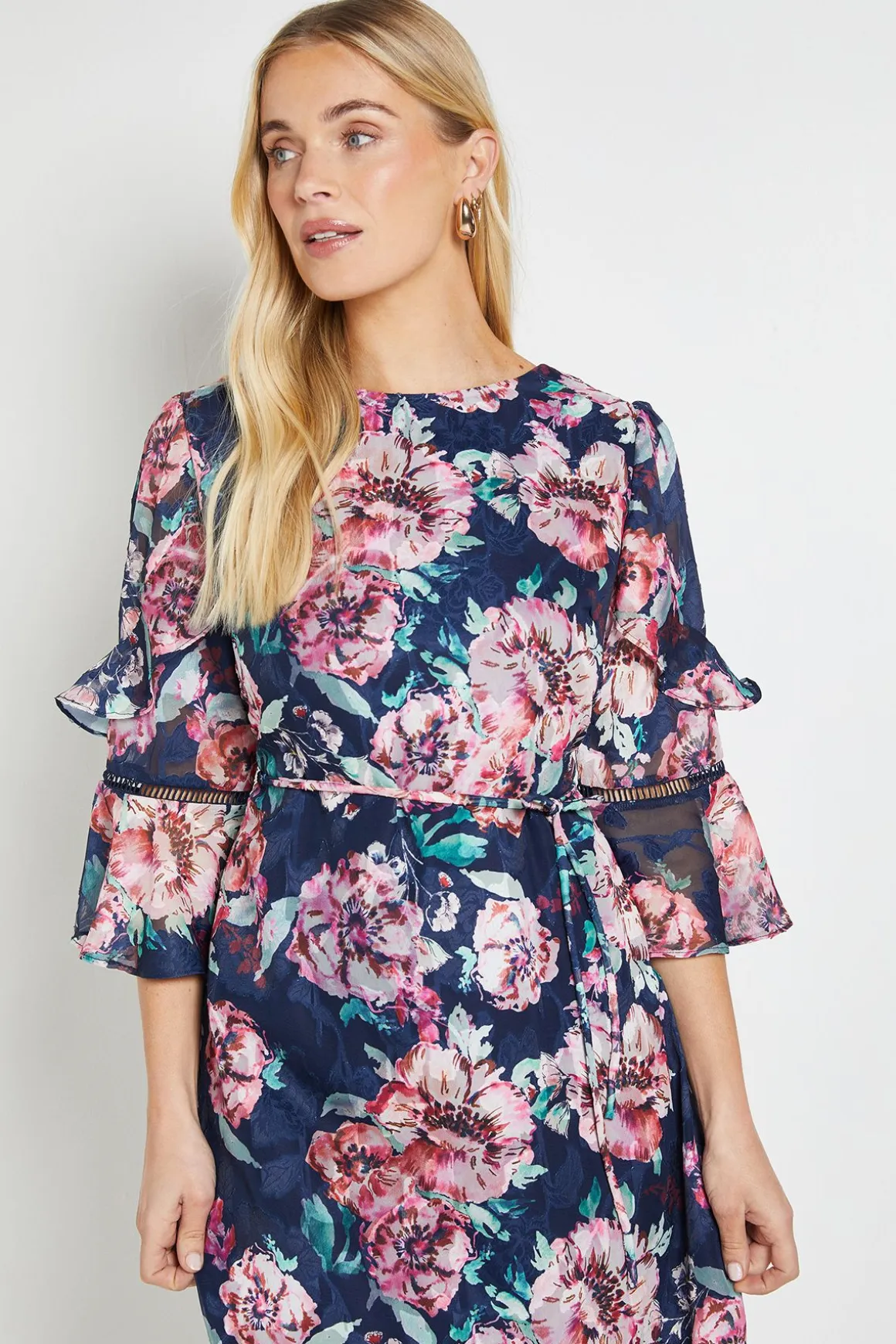 Robe Midi À Volants Motif Floral Dévoré Petite Taille