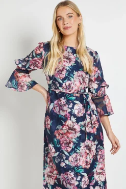 Robe Midi À Volants Motif Floral Dévoré Petite Taille