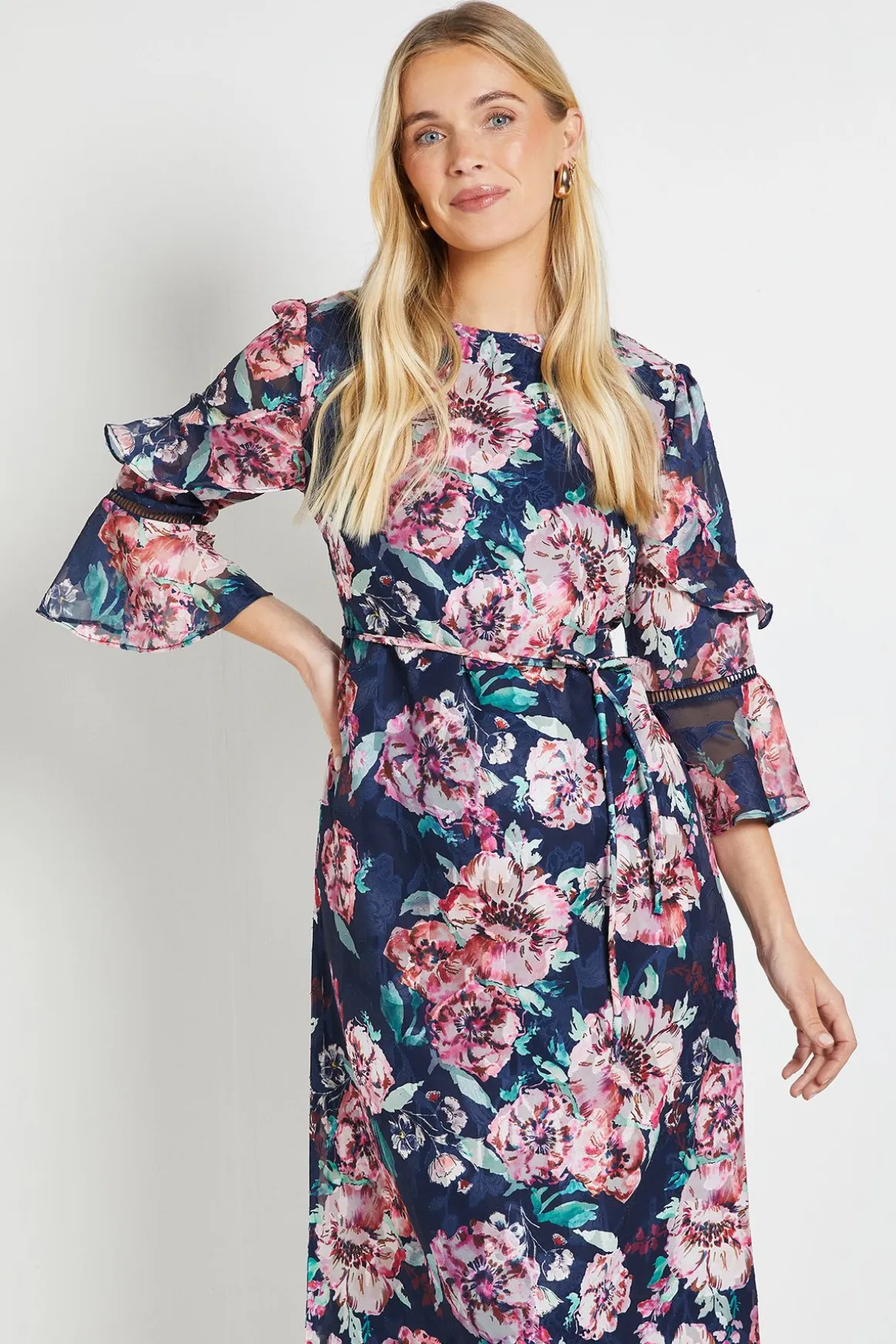 Robe Midi À Volants Motif Floral Dévoré Petite Taille