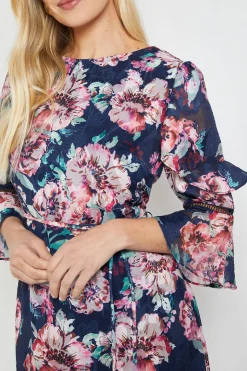 Robe Midi À Volants Motif Floral Dévoré Petite Taille