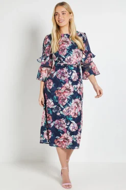 Robe Midi À Volants Motif Floral Dévoré Petite Taille