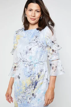Robe Midi À Volants Motif Floral Dévoré